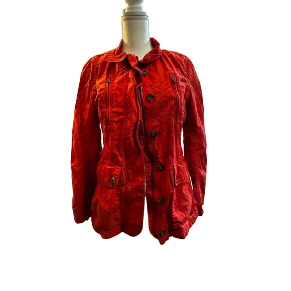 Vintage Levis Red Long Sleeve lined Zip and Button Up Coat Medium Pockets Cotton - Picture 1 of 7